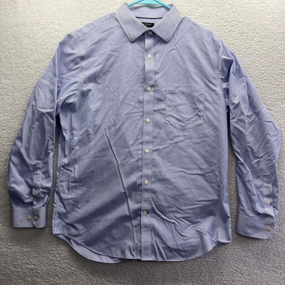 Banana Republic Mens Shirt Large Blue Long Sleeve Button Up Slim Fit Non Iron